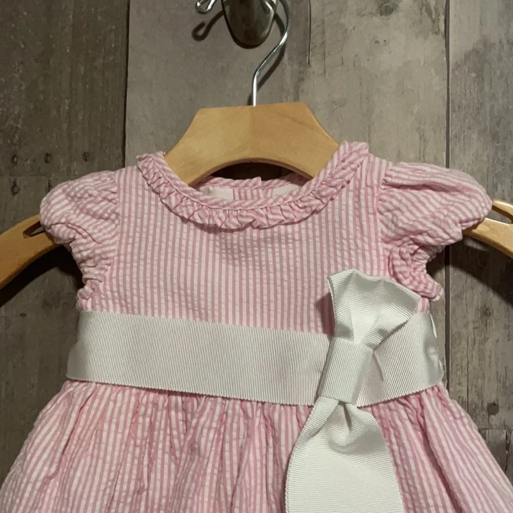 Ralph Lauren pink & white seersucker baby dress and diaper cover layette 3 month